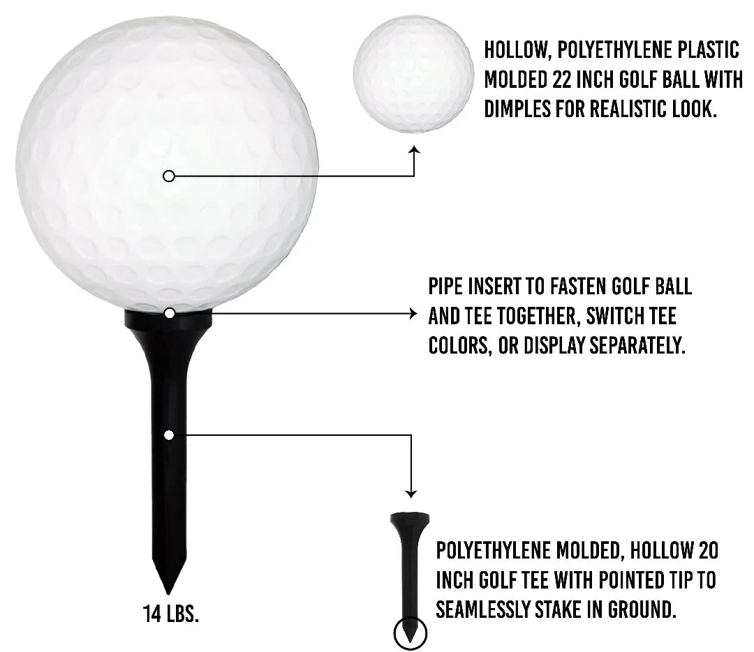 Giant Golf Ball and Pink Tee Product Features